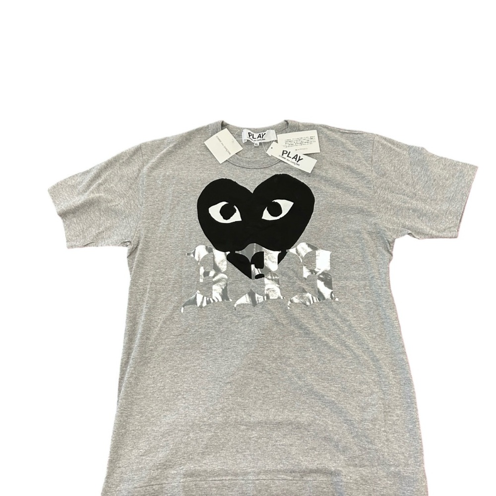 Comme des Garcons PLAY Gray Short Sleeve Tee with Iconic Heart Graphic